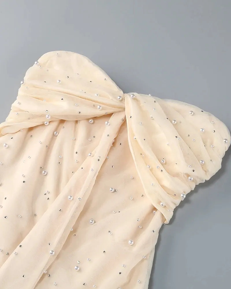 Strapless Pearl Maxi Dress Ivory