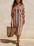 Casual Chic Coastal Breeze Lightweight Patriotic Stripe Midi Dress