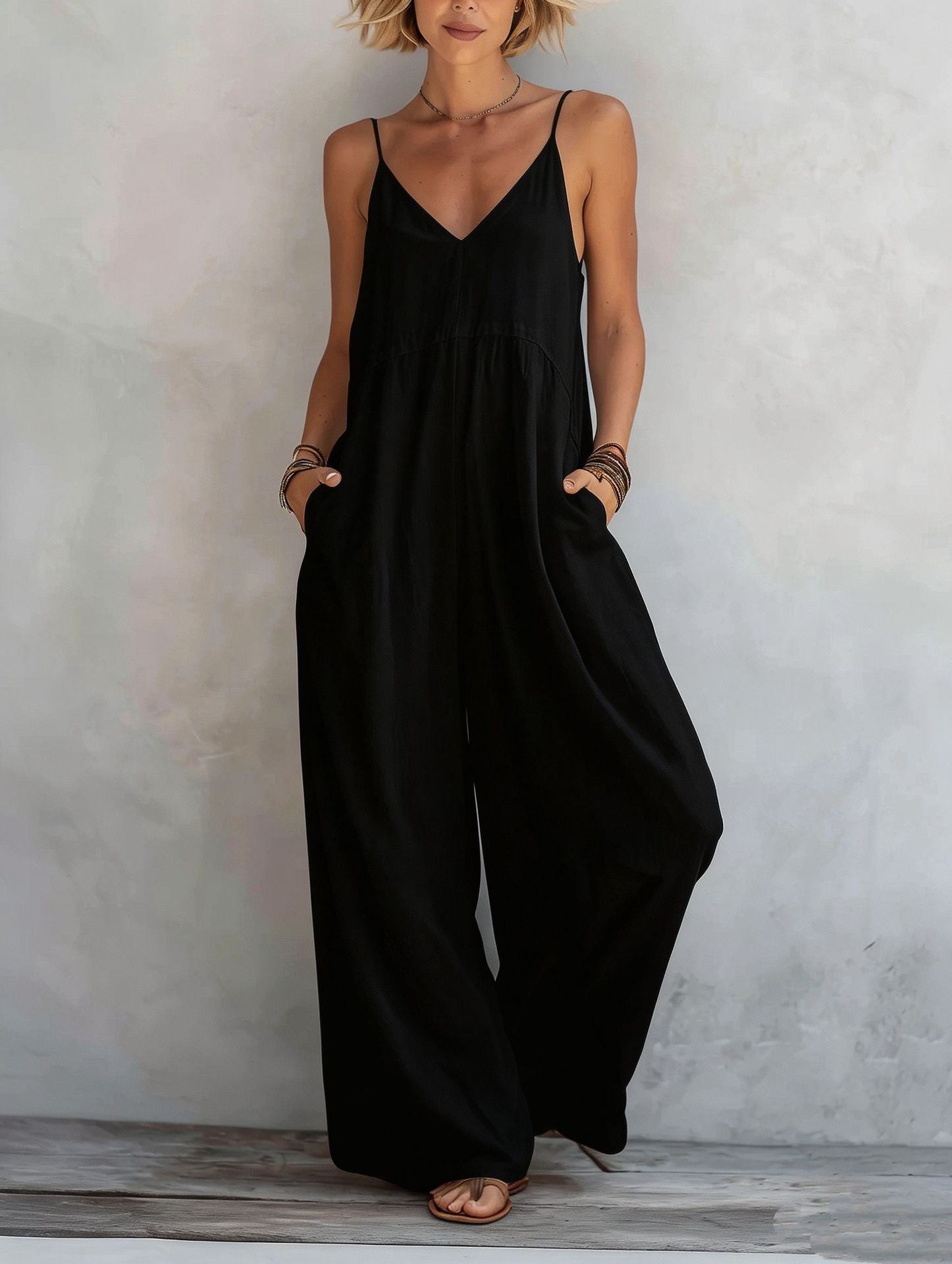 Women's Casual White Cotton-linen Blend Sleeveless Loose Jumpsuit