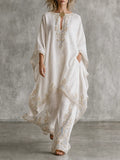 Resort Luxe Embroidered Kaftan Top & Wide Leg Pants Set