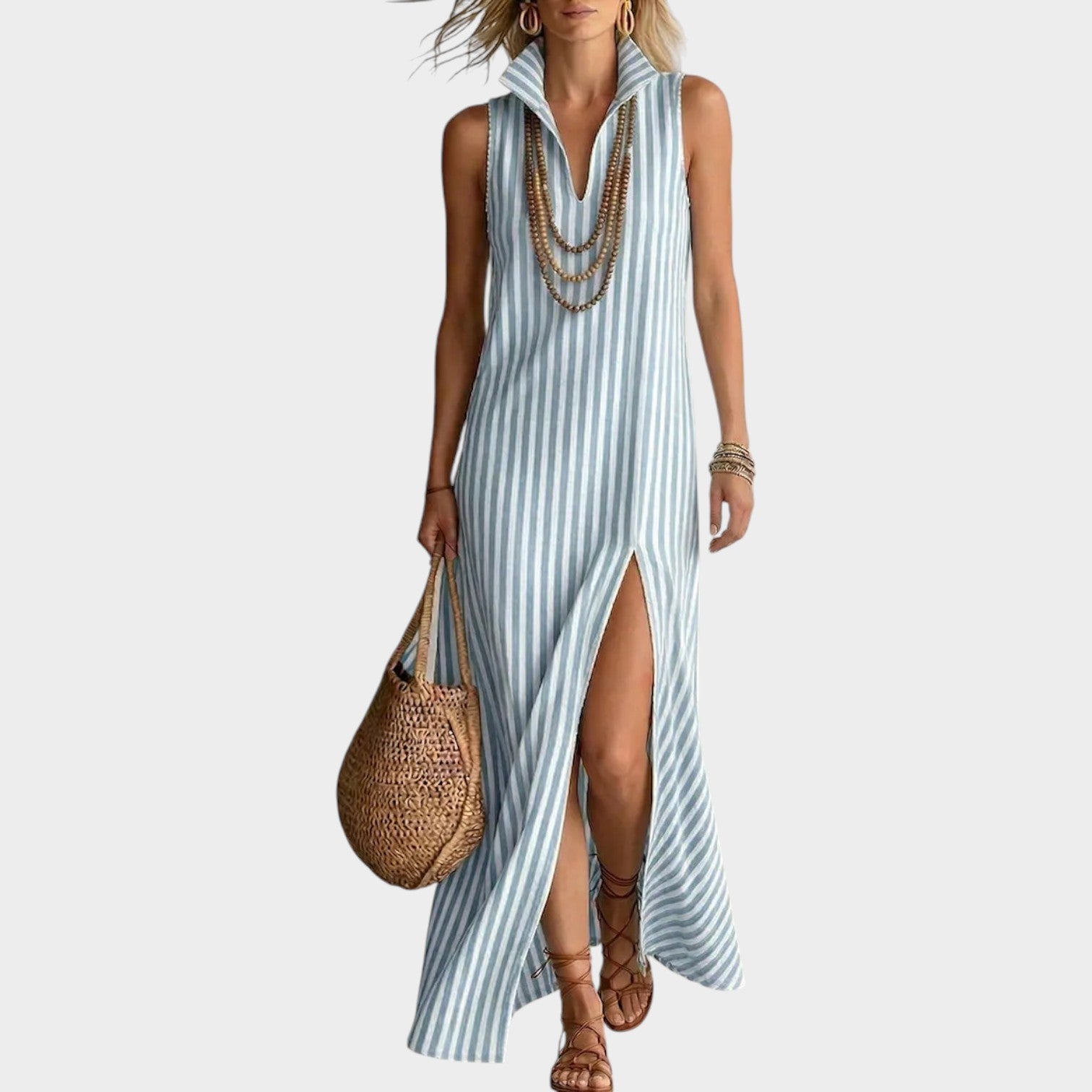 Striped Sleeveless Resort Maxi Dress