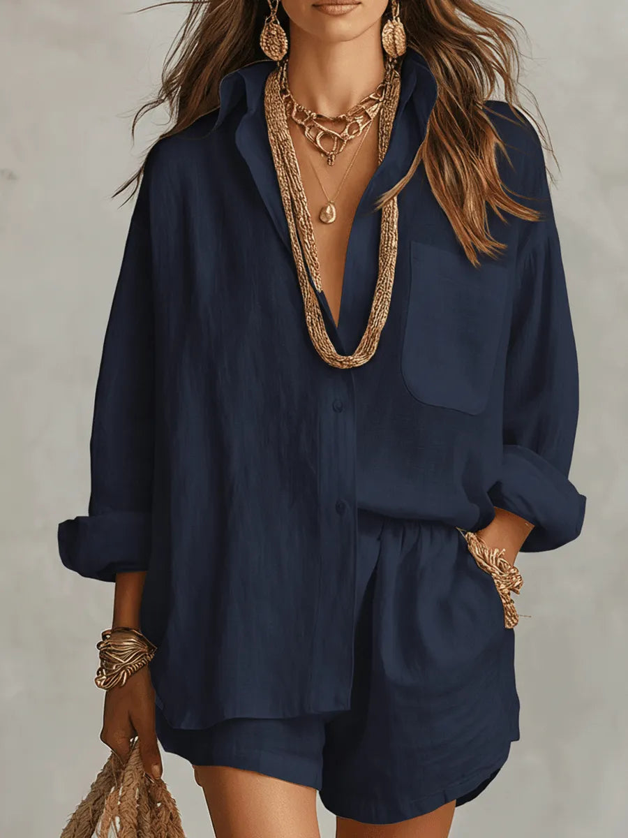 Bohemian Linen Oversized Shirt With Easy Shorts