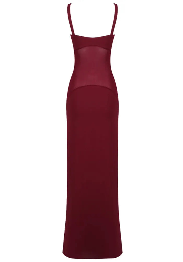 Mesh Insert Maxi Dress Burgundy