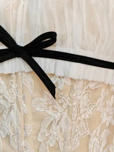 Strapless Floral Corset Two Piece Dress Ivory