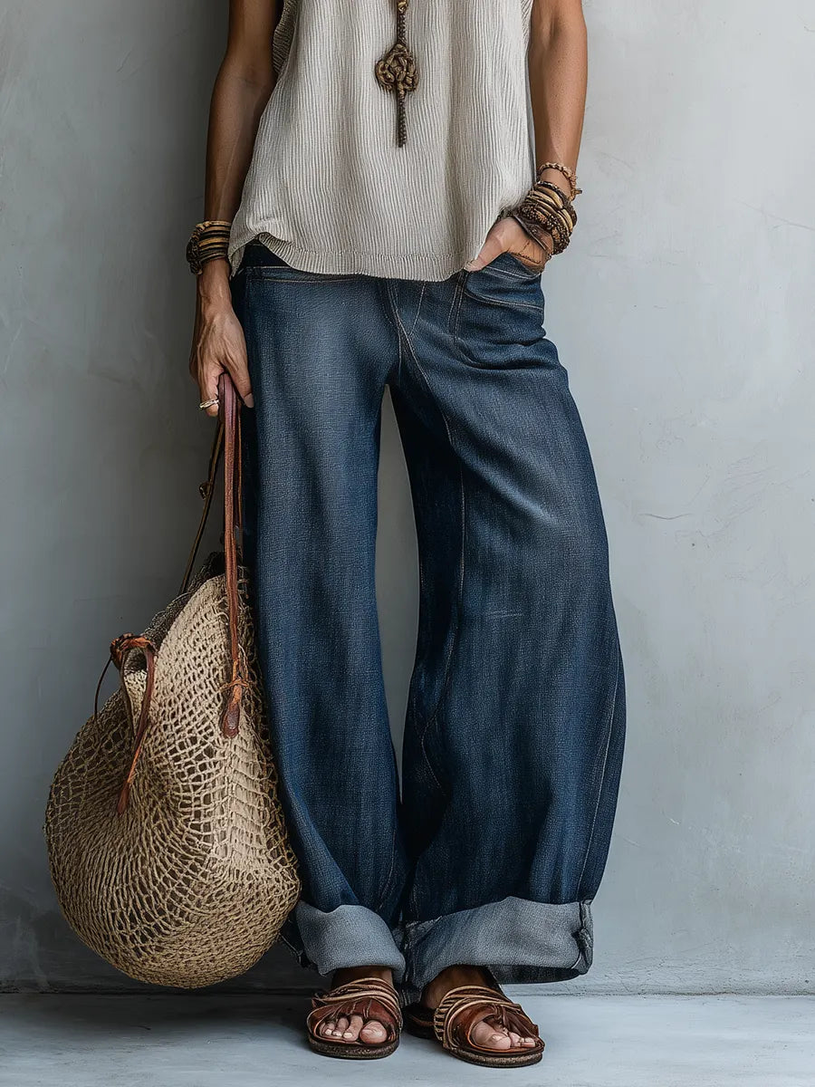Coastal Boho Slouchy Wide Leg Denim Pants