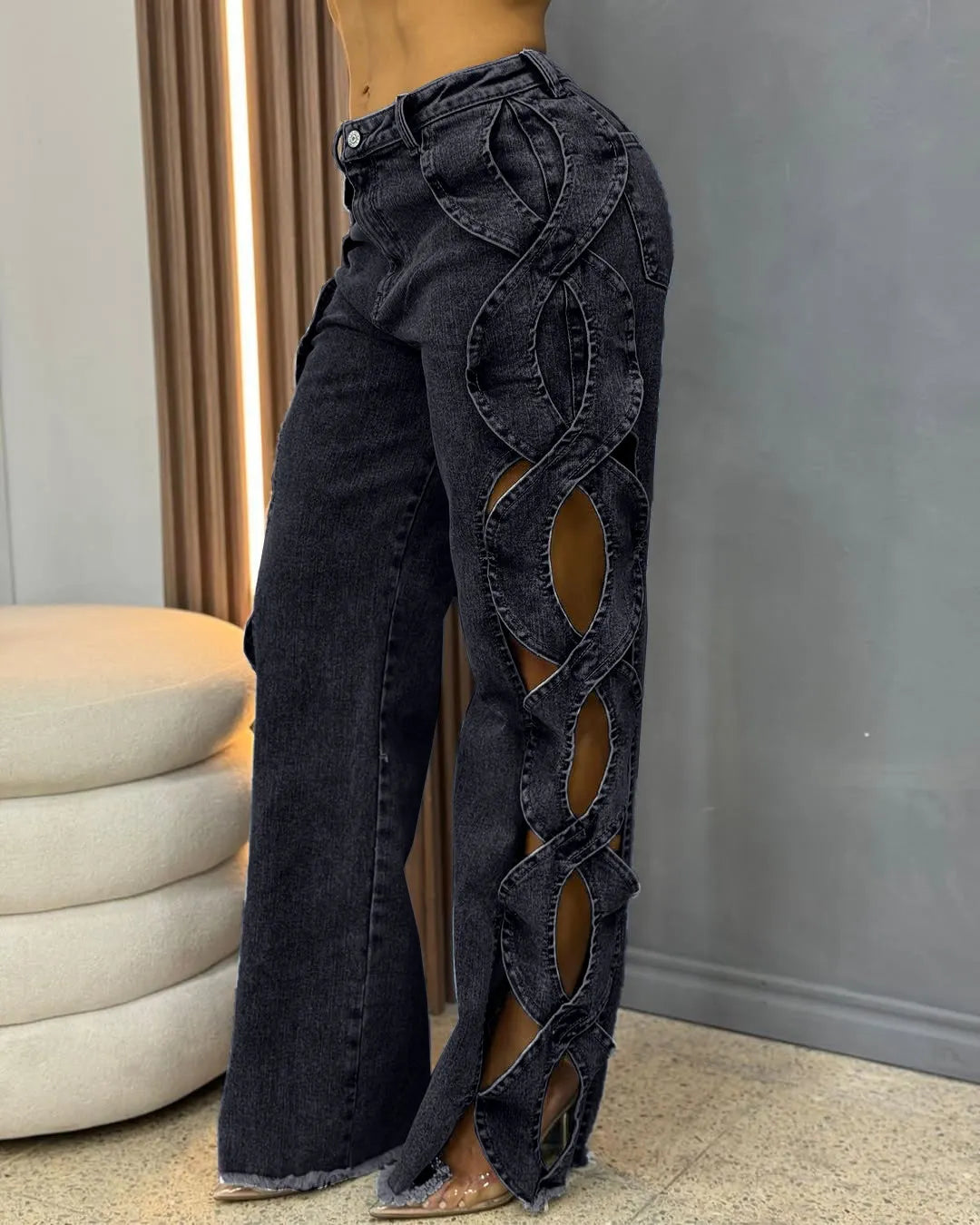 Twisted Cutout Flare Denim Pants