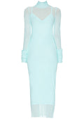 Ruffle Long Sleeve Mesh Maxi Dress Turquoise