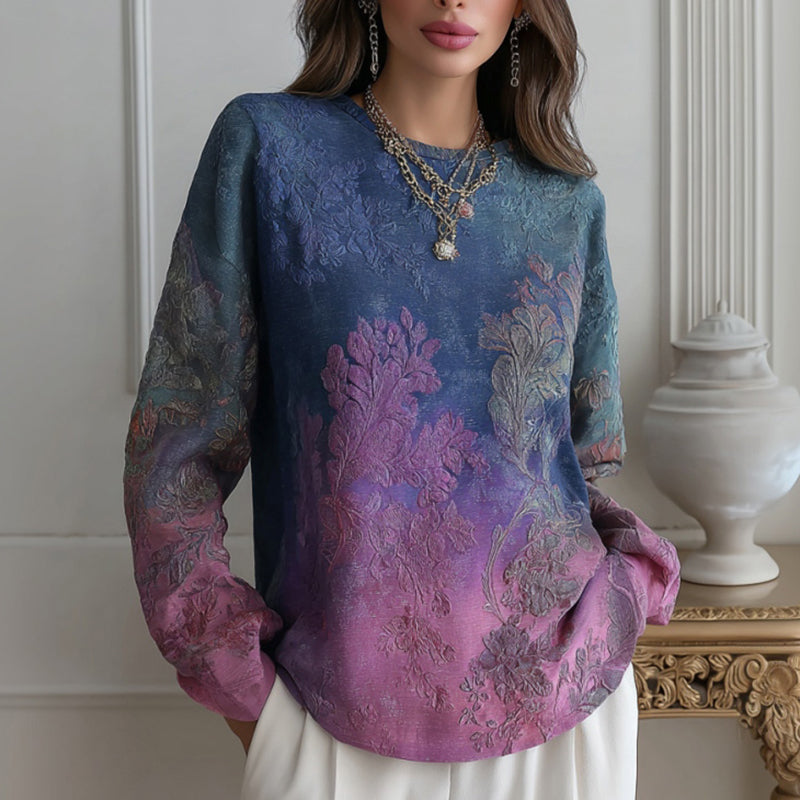 Women's Floral Embroidered Round Neck Comfortable Top