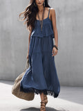 Relaxed Slate Blue Tiered Cami Skirt Set