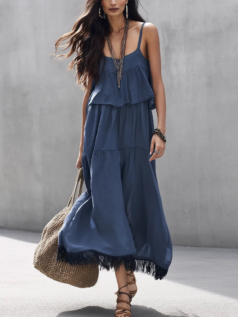 Relaxed Slate Blue Tiered Cami Skirt Set