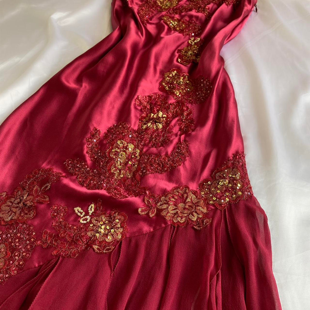 Women's Burgundy and Gold Dress