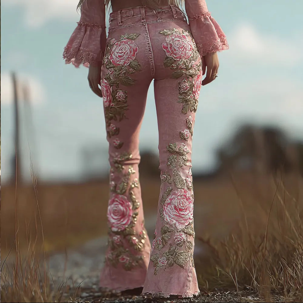 Bohemian Sexy Vintage Pink Rose Pants