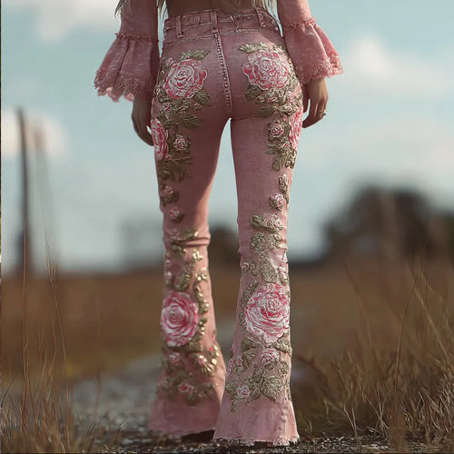 Bohemian Sexy Vintage Pink Rose Pants