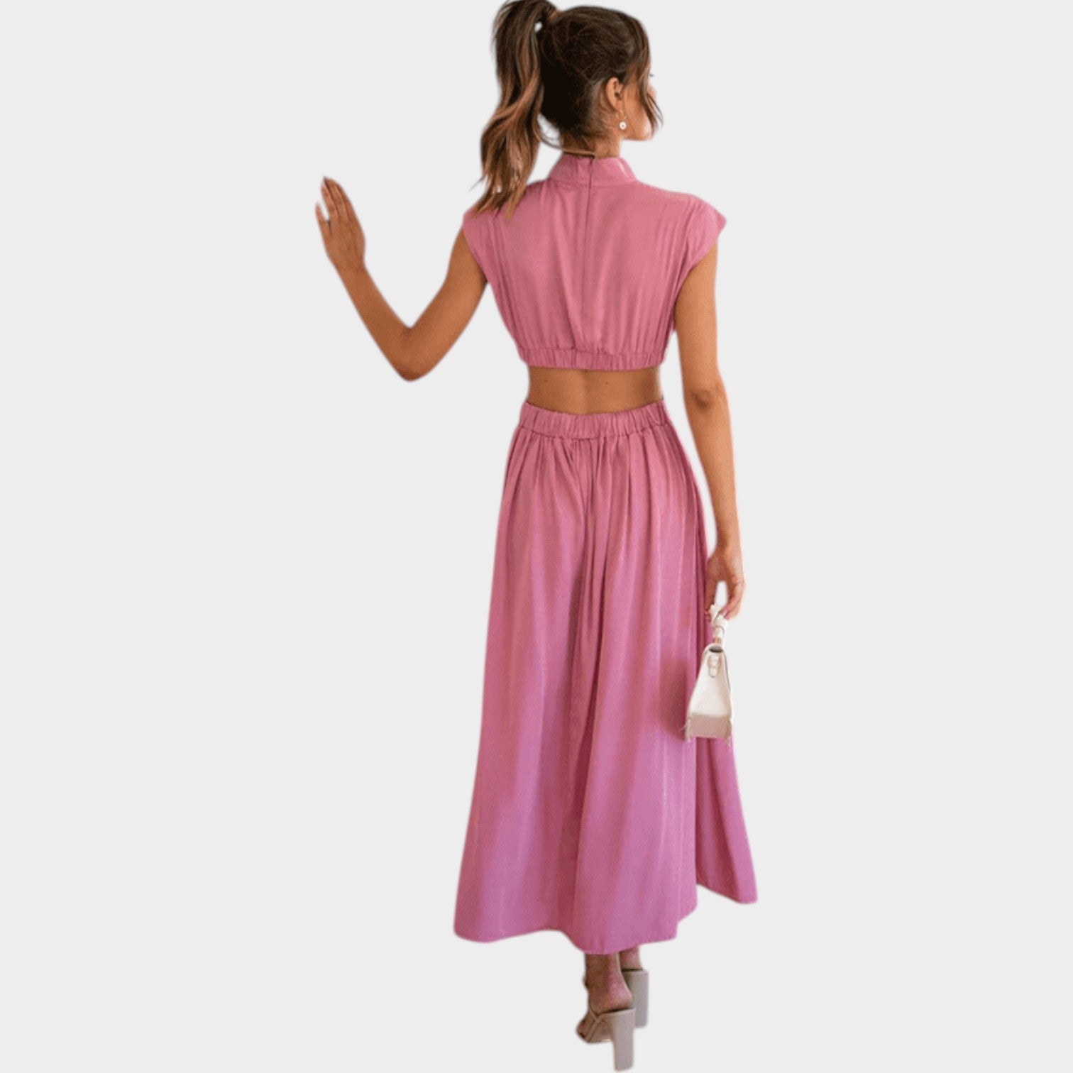 Pleated Cut-Out Midi Dress