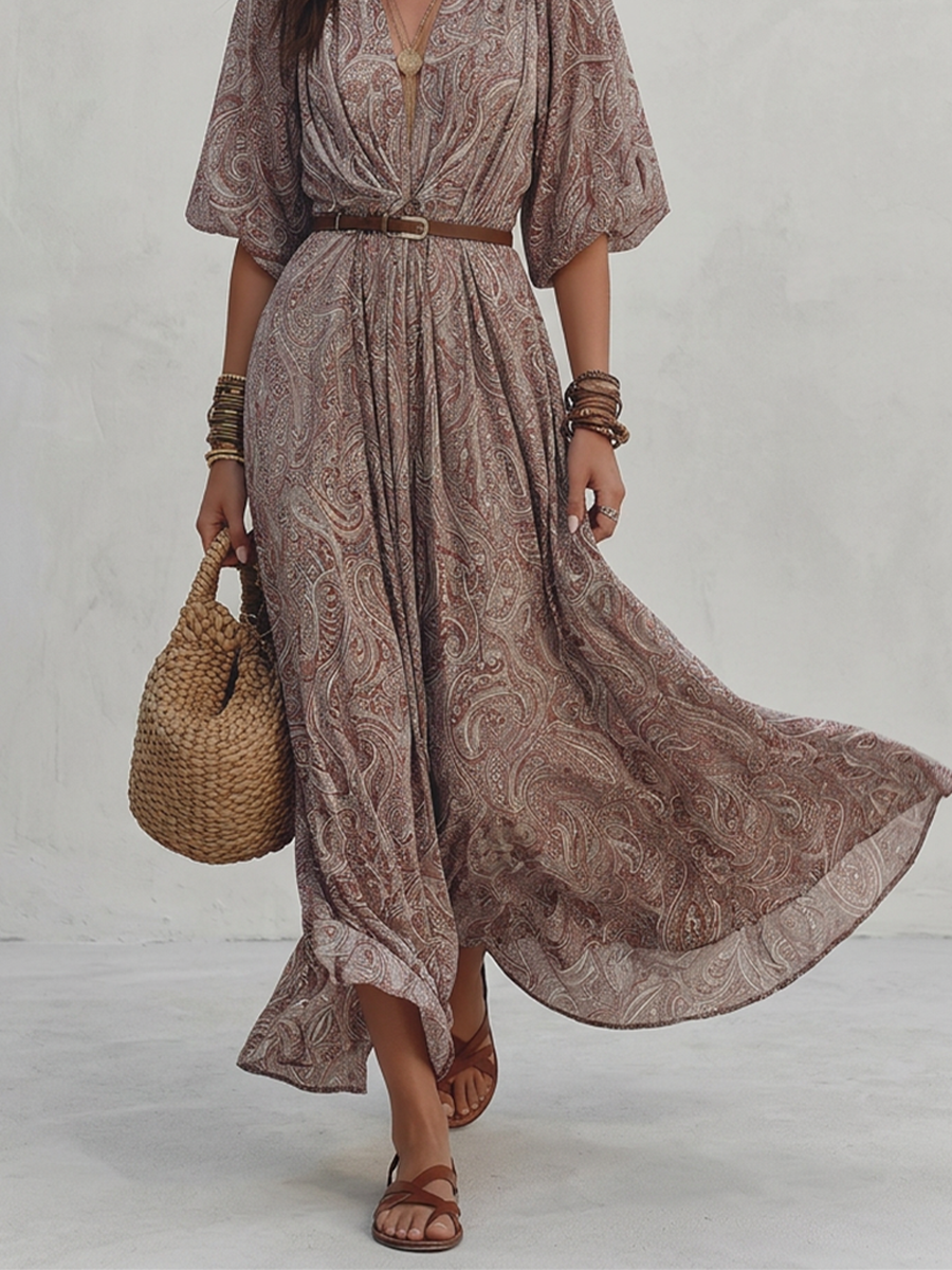 Paisley Breeze Belted Maxi Dress