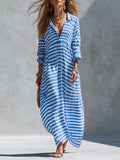 Bohemian Blue Striped Maxi Dress