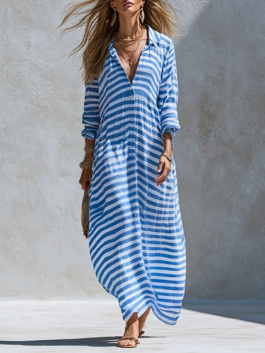 Bohemian Blue Striped Maxi Dress