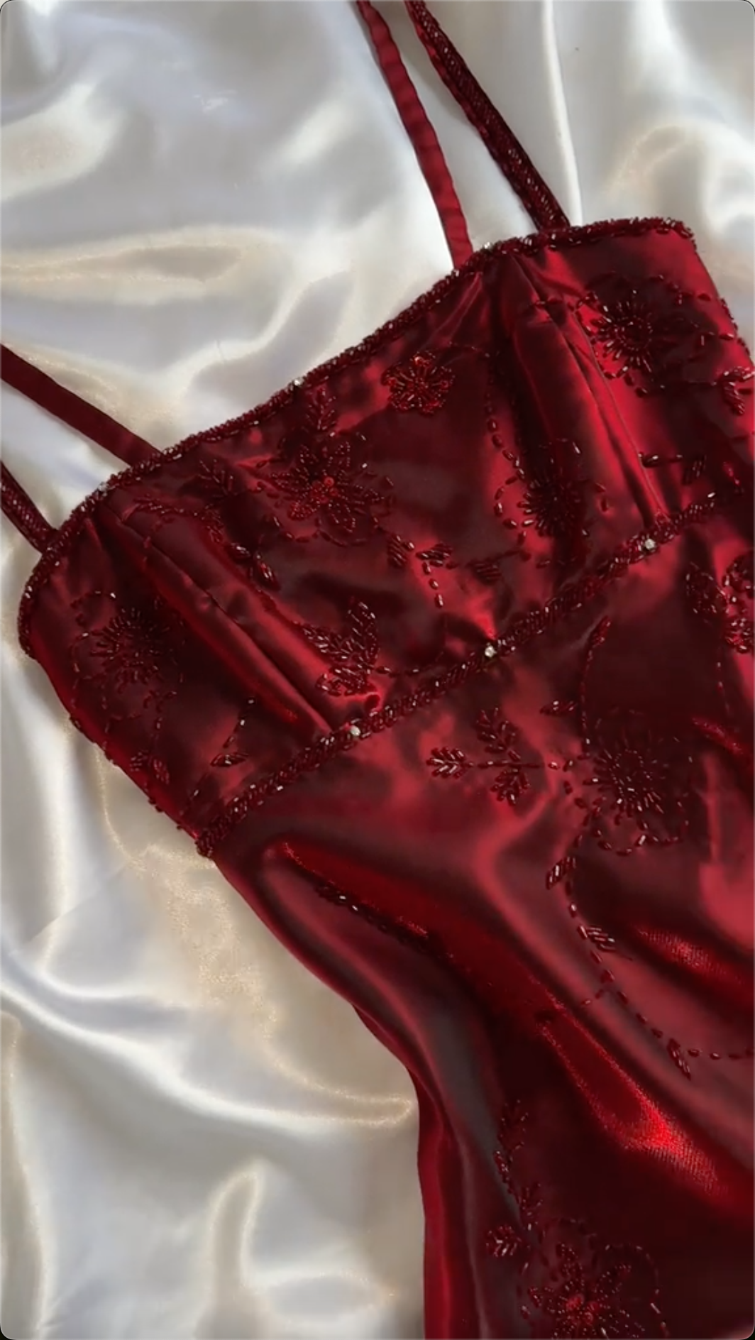 Burgundy Beaded Strappy Midi Dress