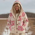 Women's Retro Floral Patchwork Comfortable Hooded Knitted Sweater