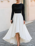 Draped Neck Puff Sleeve High-Low Maxi Dress