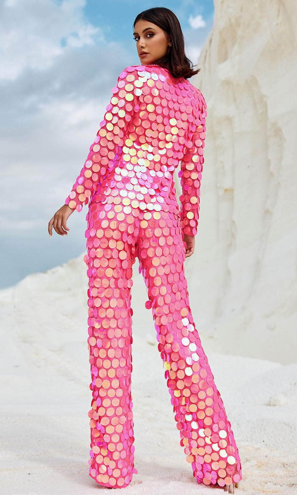Blush by Alexia Designs 91047 - V-Neck Paillette-Detailed Pantsuit