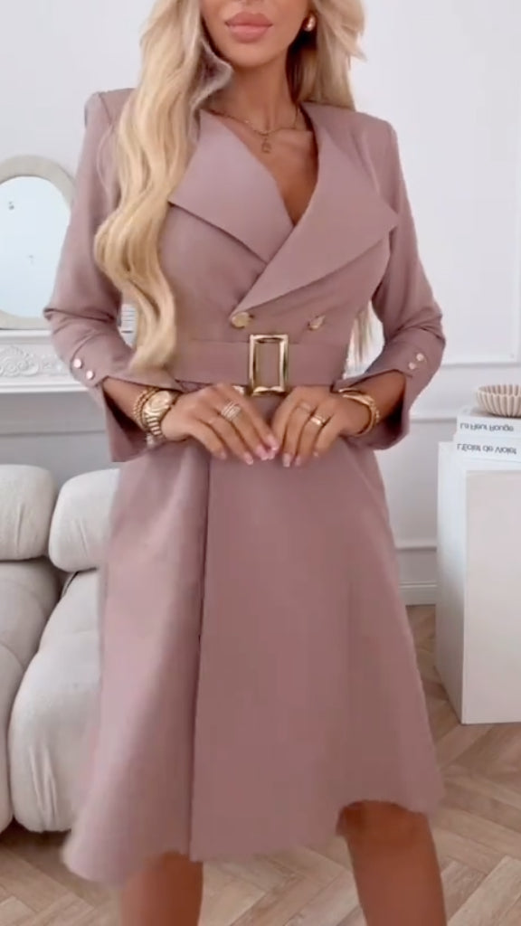 Double Breasted Belted Midi Dress
