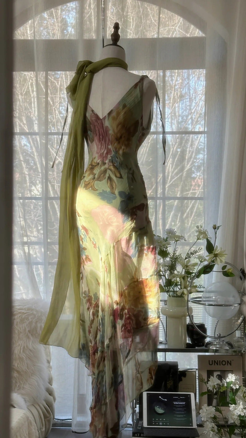 Green Romantic Gradient Fashion Elegant Exquisite Beading Long Chiffon Ball Gown Evening Dress Birthday/Wedding Guest/Holiday Party Dress Prom Dress Valentine's Day Date Dress 4030