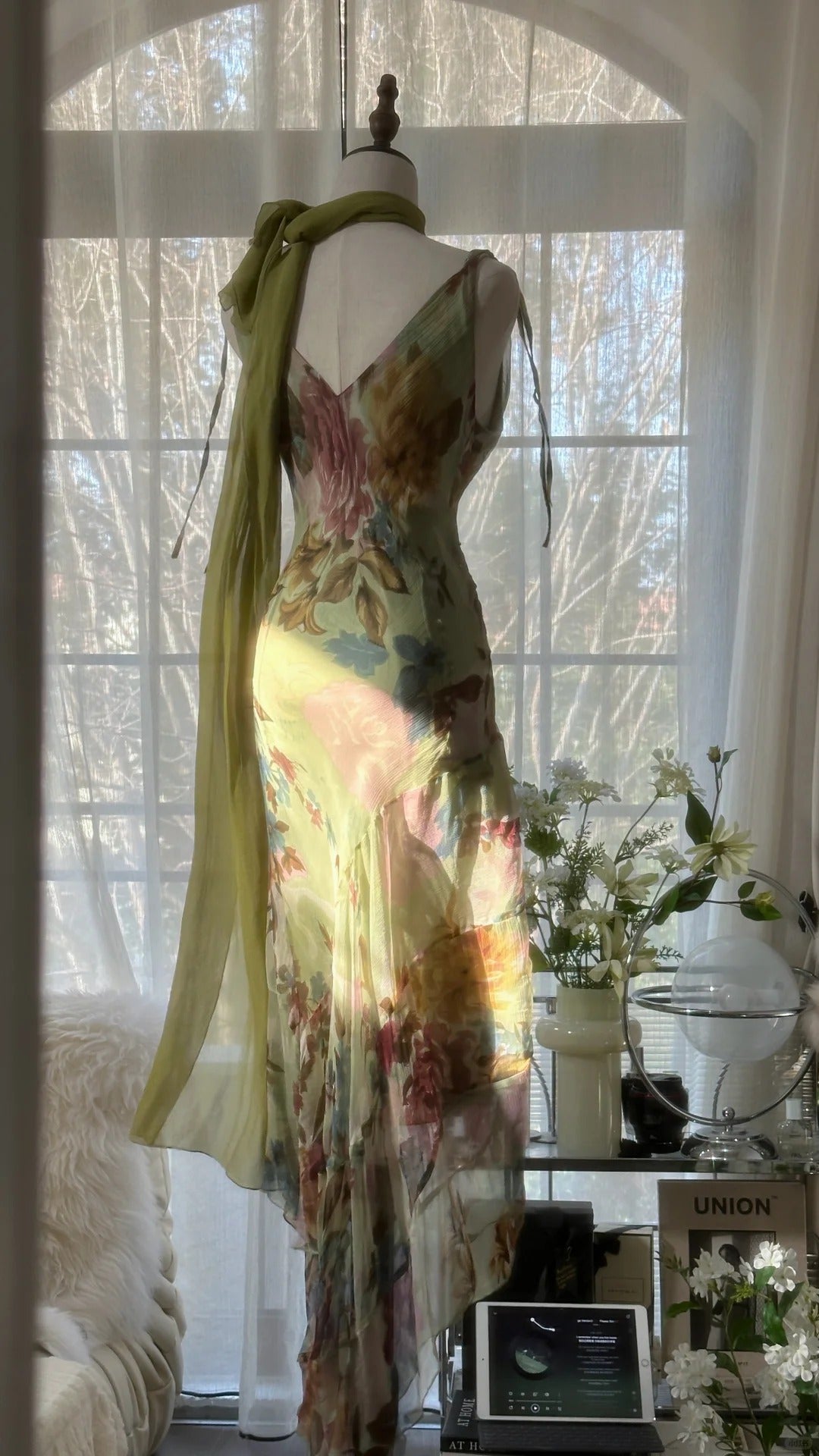 Green Romantic Gradient Fashion Elegant Exquisite Beading Long Chiffon Ball Gown Evening Dress Birthday/Wedding Guest/Holiday Party Dress Prom Dress Valentine's Day Date Dress 4030