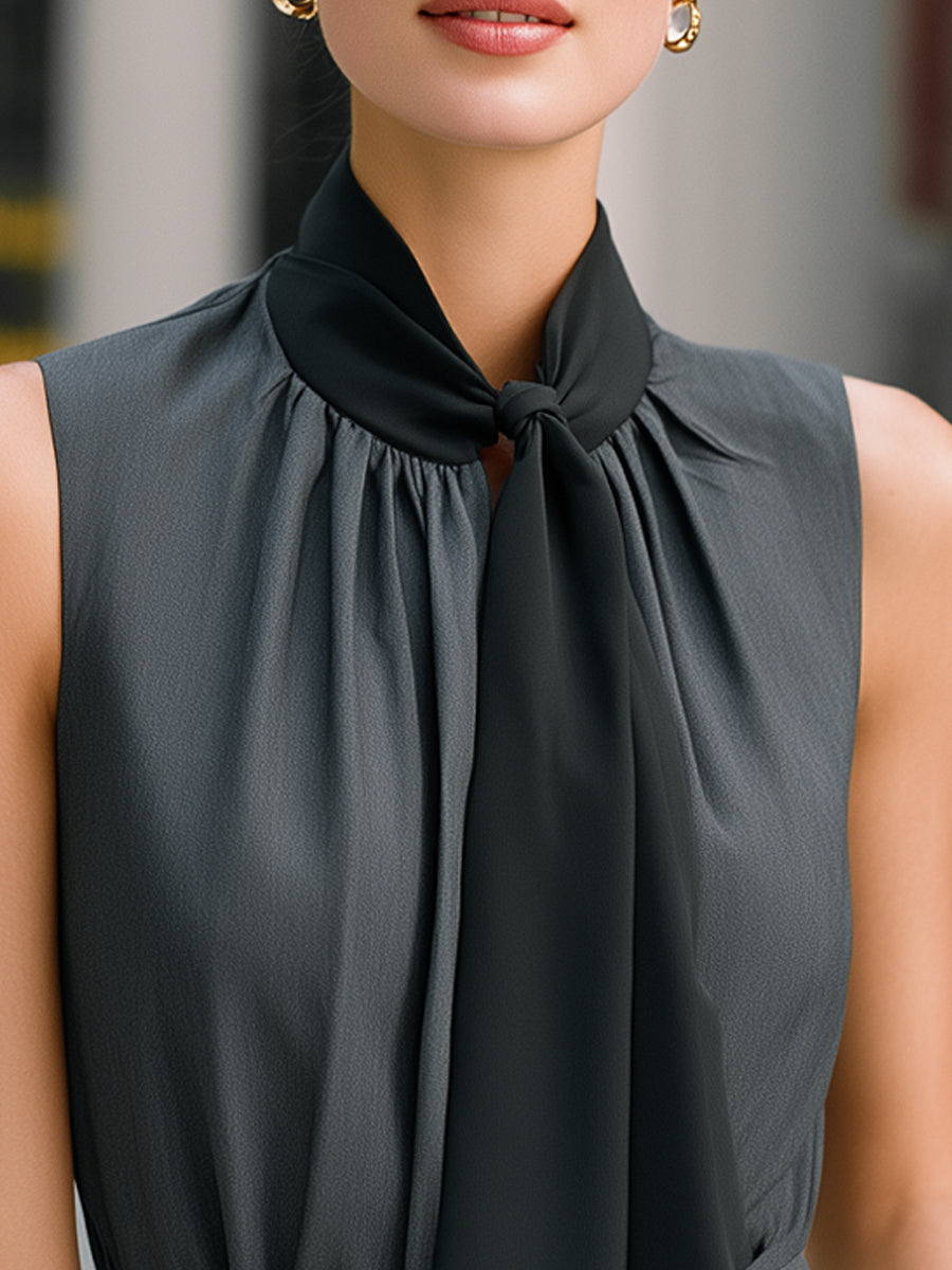 Sleeveless Tie-Neck Structured Peplum Top