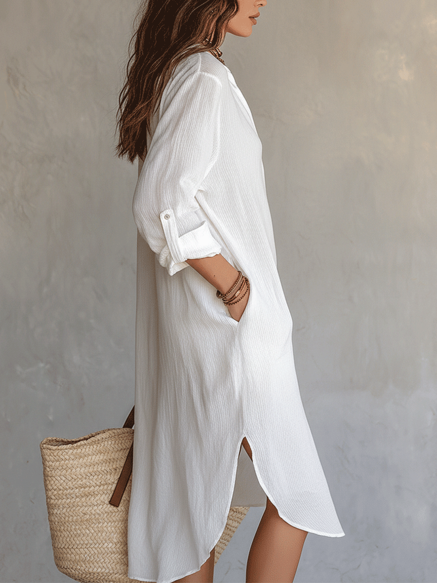 Boho Relaxed Day Quiet Nomad White Midi Dress