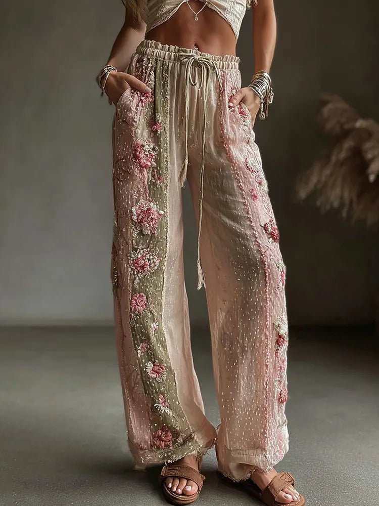 Women's Retro Floral Art Casual Linen Pants