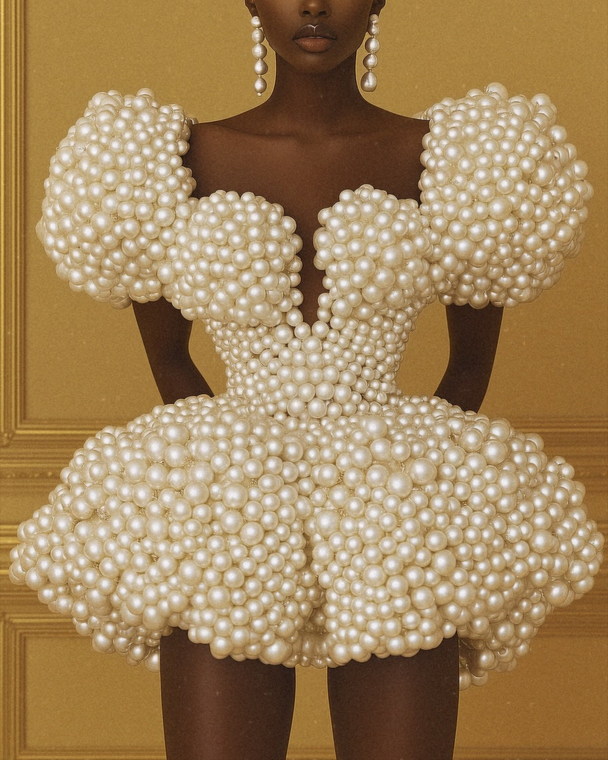 Women's White Pearl Embroidery Dress