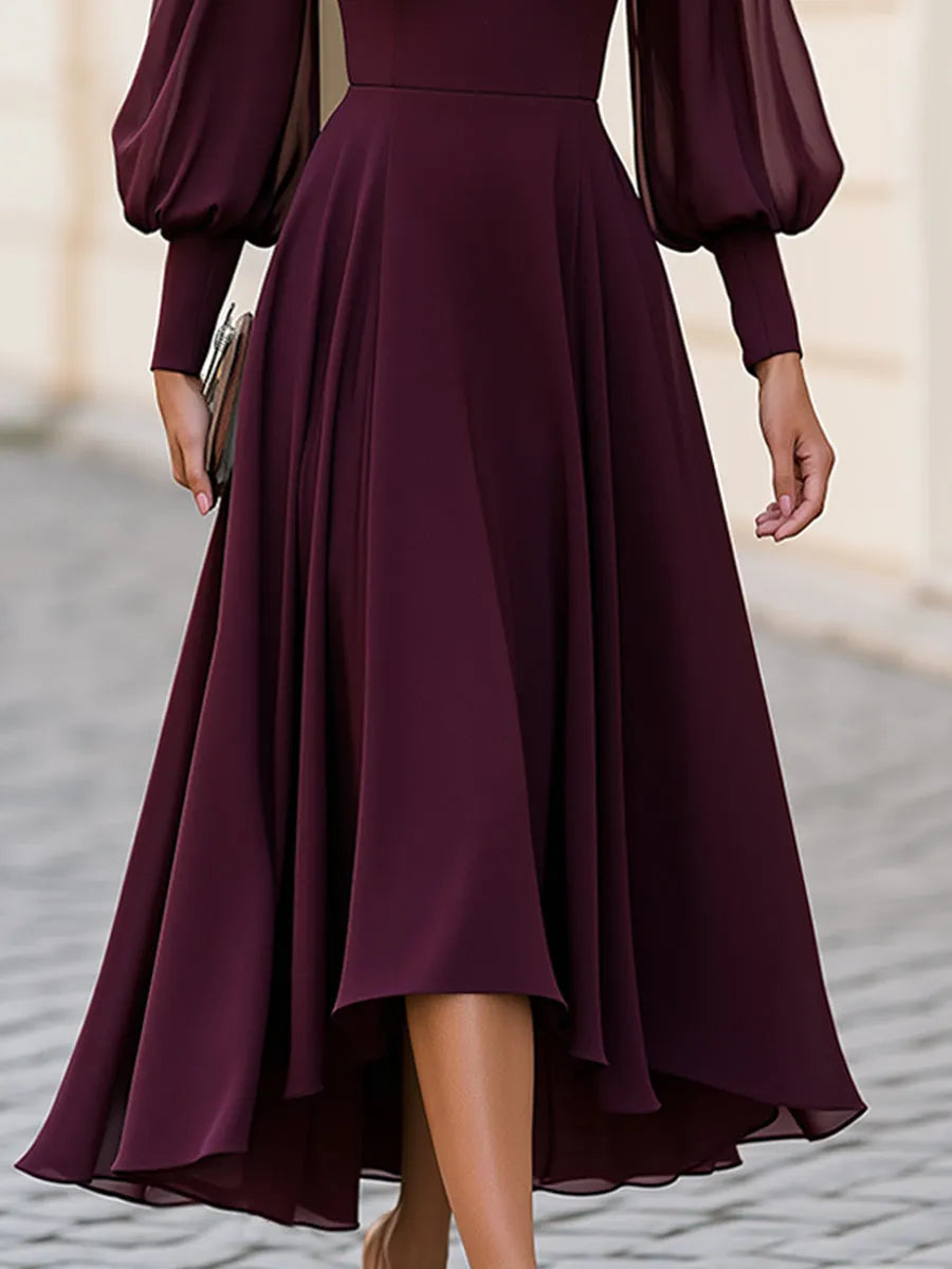 Bishop Sleeve High-Low A-Line Midi Dress