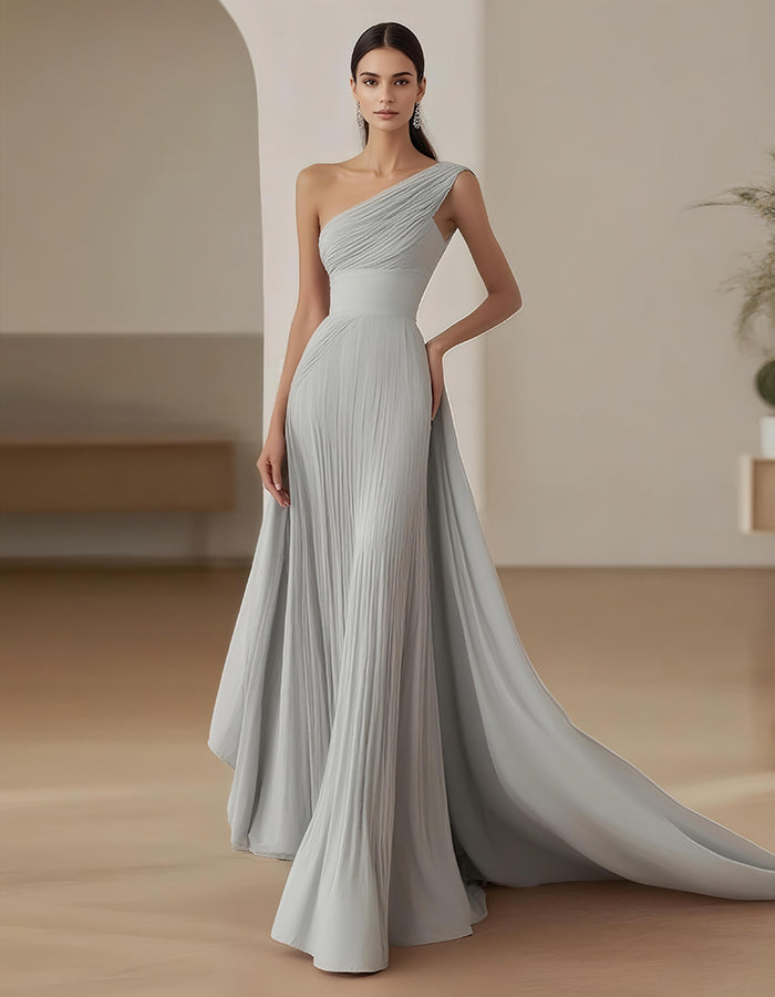 One Shoulder Solid Color Maxi Dress