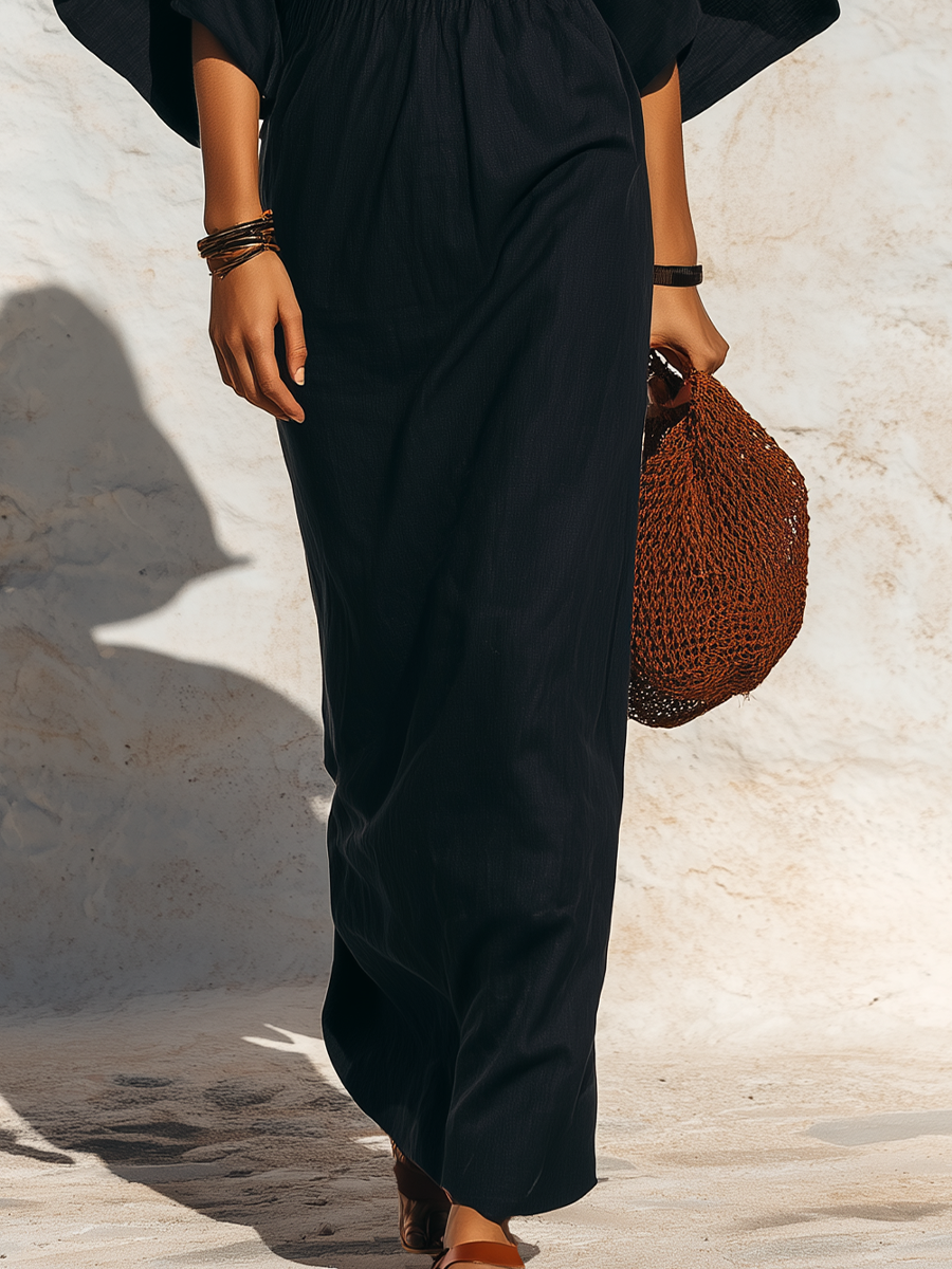 Minimalist Black Dolman Sleeve Maxi Dress