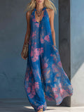 Floral Print Halter Chiffon Maxi Dress