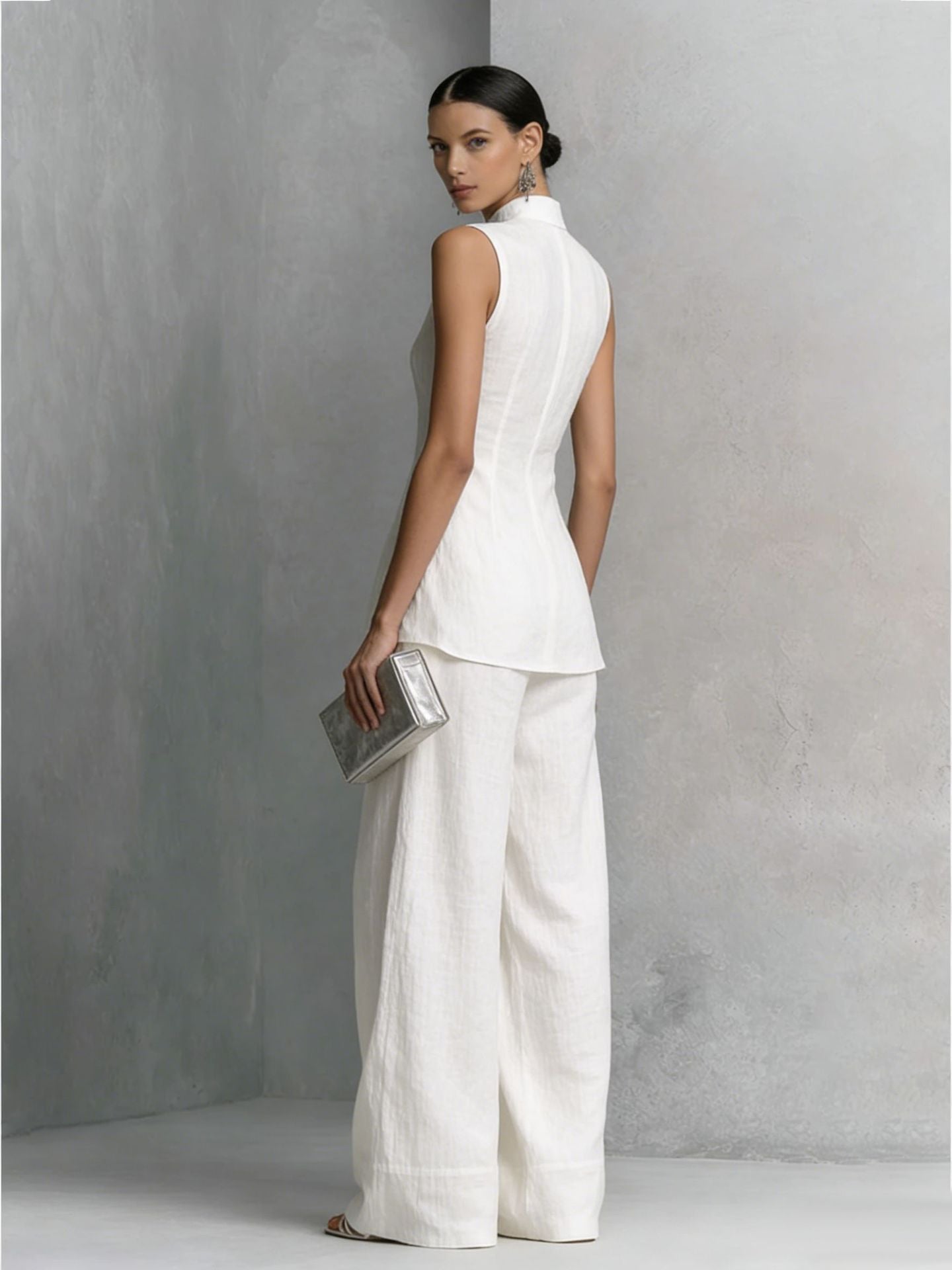 Women's Neo-Chinese Mock Neck Sleeveless Set - Elegant Wide-Leg Two-Piece Suit for Quiet Luxury Style