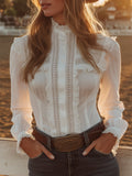 [24-hour shipping out]Western-style White Lace Button-down Shirt