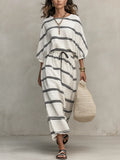 Casual Black And White Striped Skirt Suit