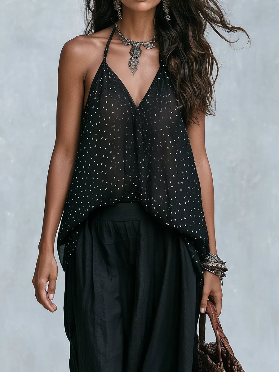 Effortless Black Polka Dot Maxi Skirt Set