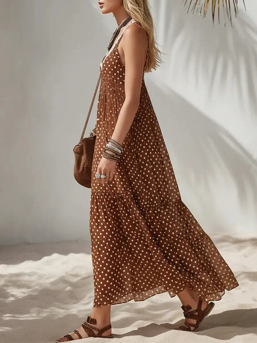 Women's Casual Vacation Style Sleeveless Polka Dot Dress