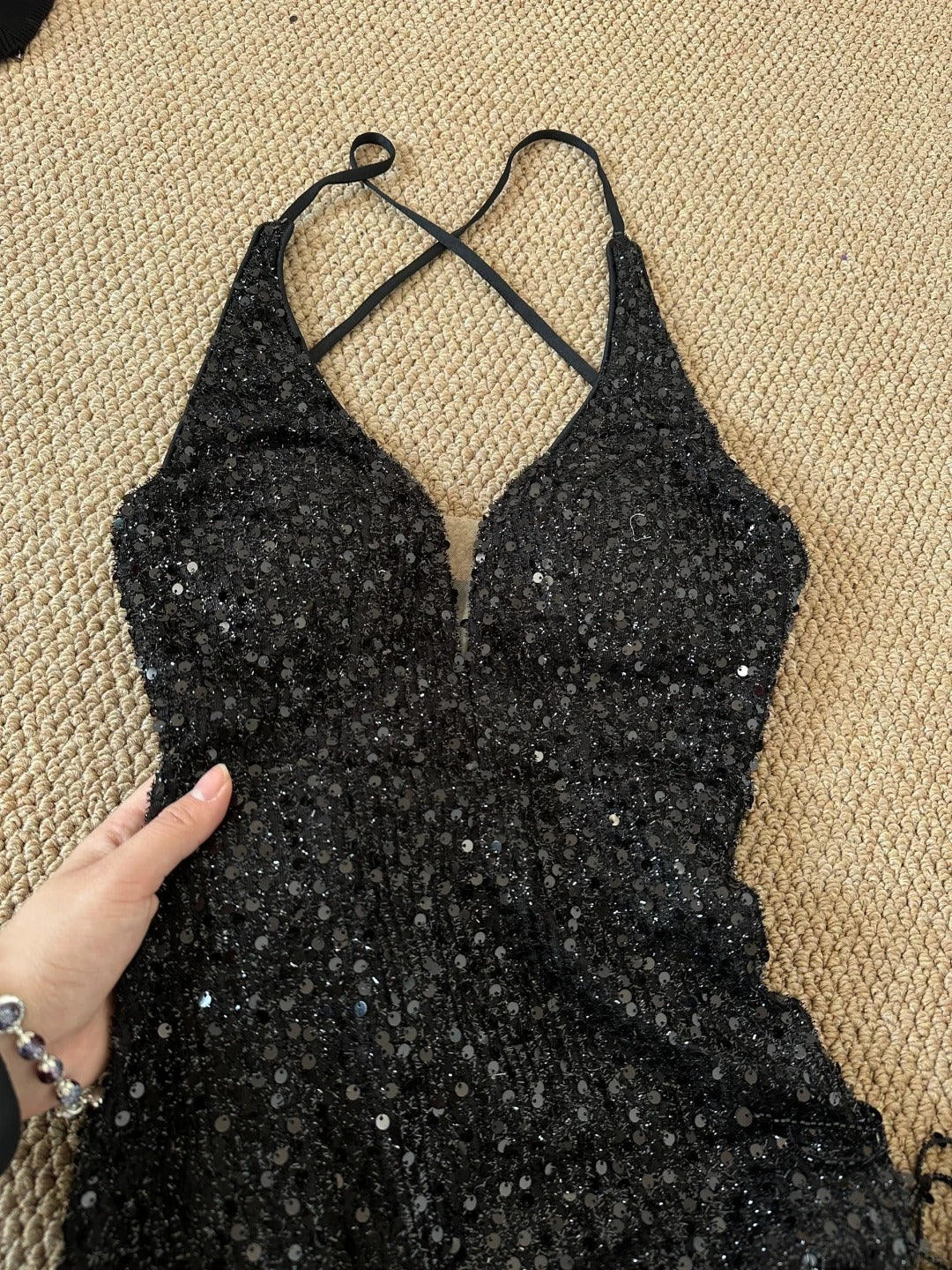 Black Sequin Evening Dresses,Sleeveless Party Prom Dress  25476