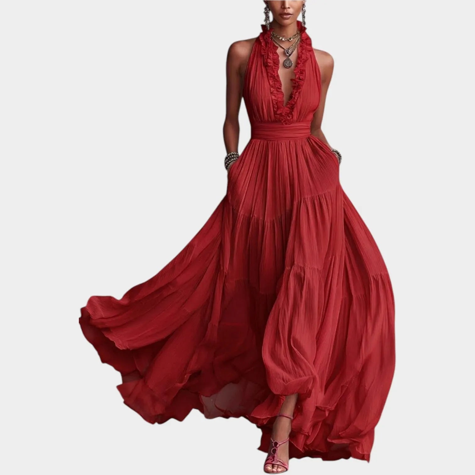 Ruffled Halter Maxi Dress