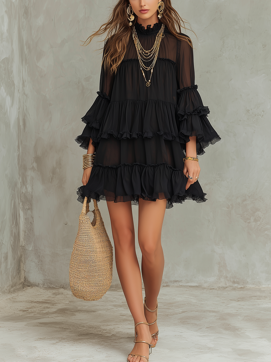 Bohemian Black Ruffled Dress