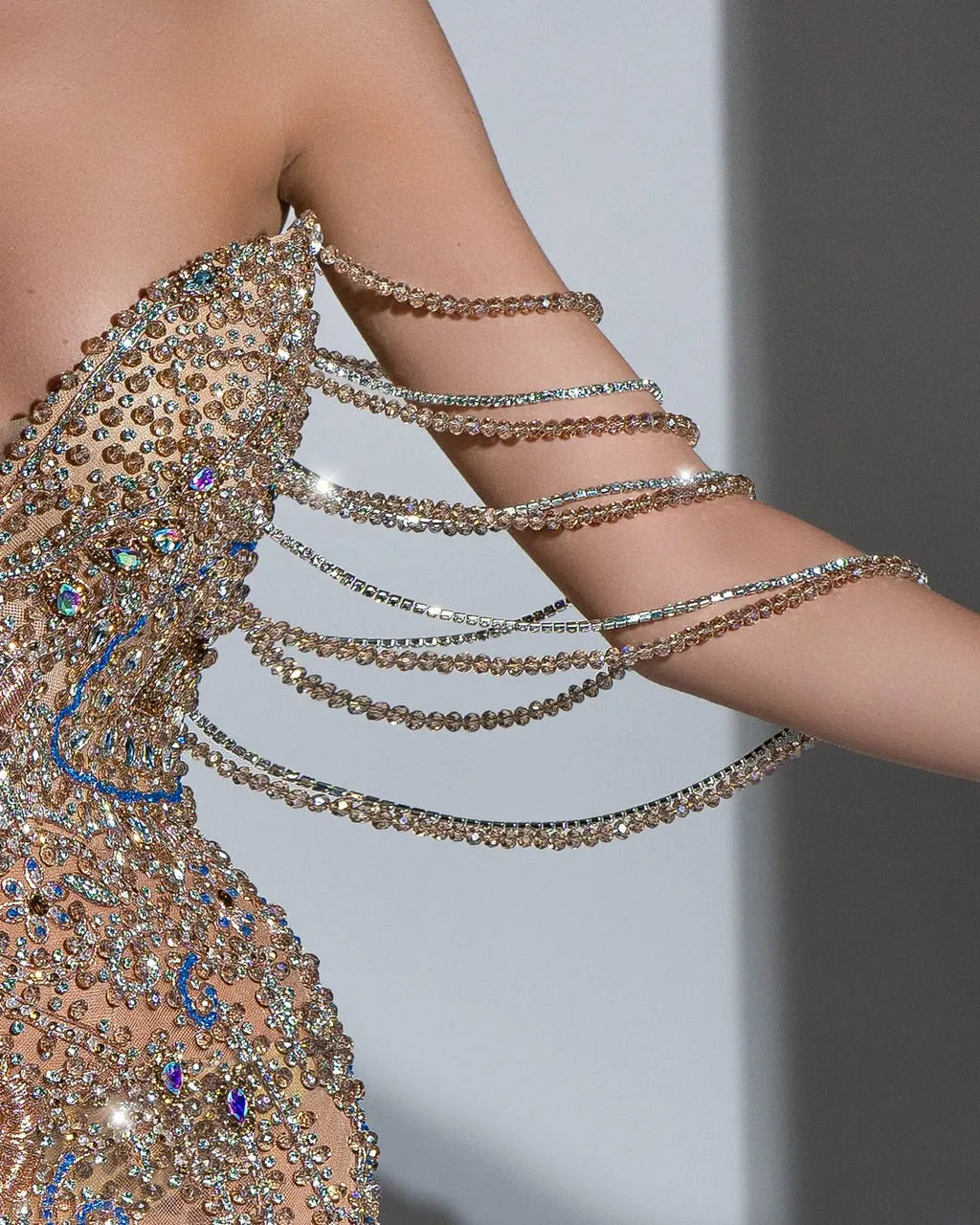 Jeanne Gold Dress with Crystals and Tassels