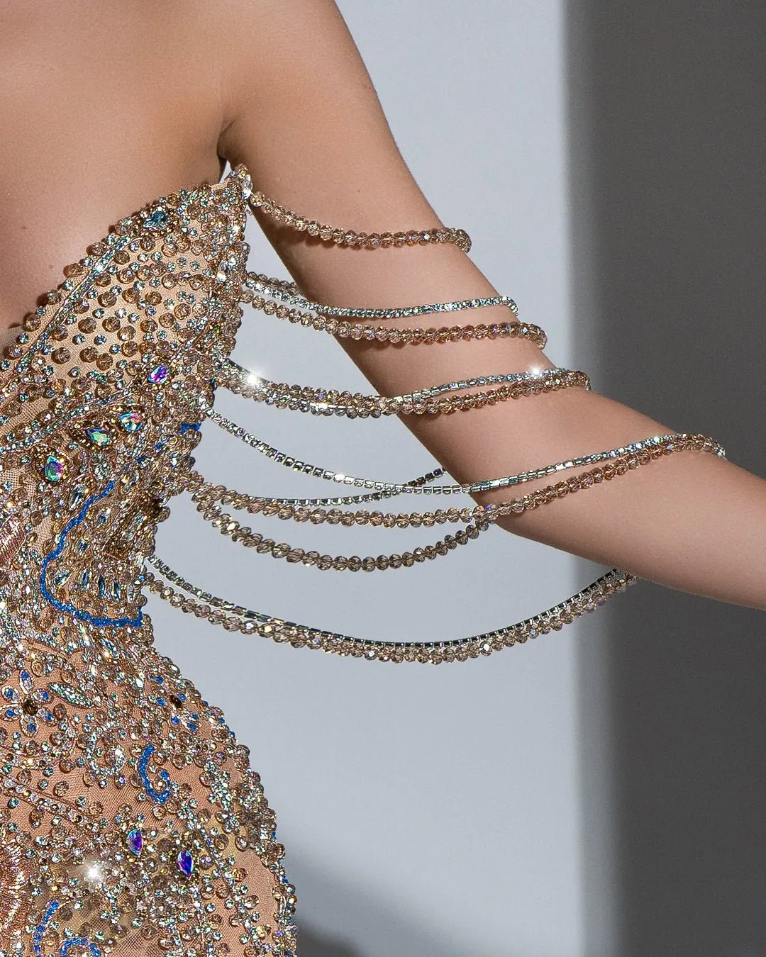 Jeanne Gold Dress with Crystals and Tassels