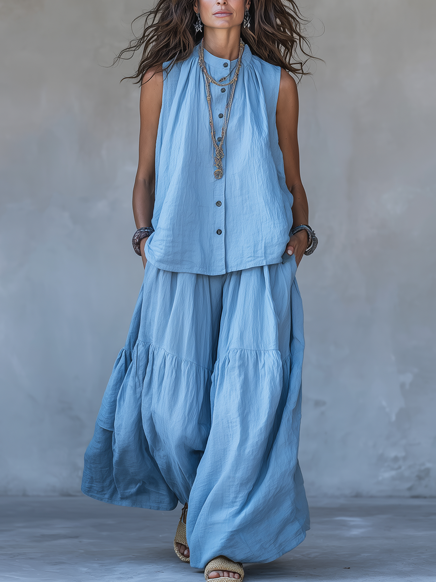 Minimal Sleeveless Wide-Leg Set