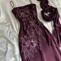 🍇✨ Deep Plum Purple Beautiful Beautiful Vintage Gorgeous Fashion Elegant Delicate Floral Beaded Long beaded Chiffon Flowing Ball Gown Evening Gown Birthday Wedding Guest Party Dress Prom Gown Mother of the Bride Gown