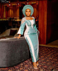 Stylish Long Sleeve African Solid Color Split-Joint Evening Maxi Dress