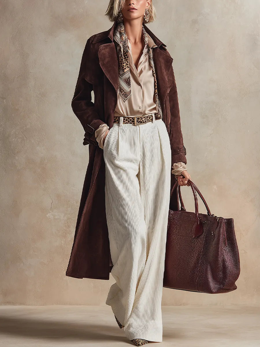 Bohemian brown suede trench coat